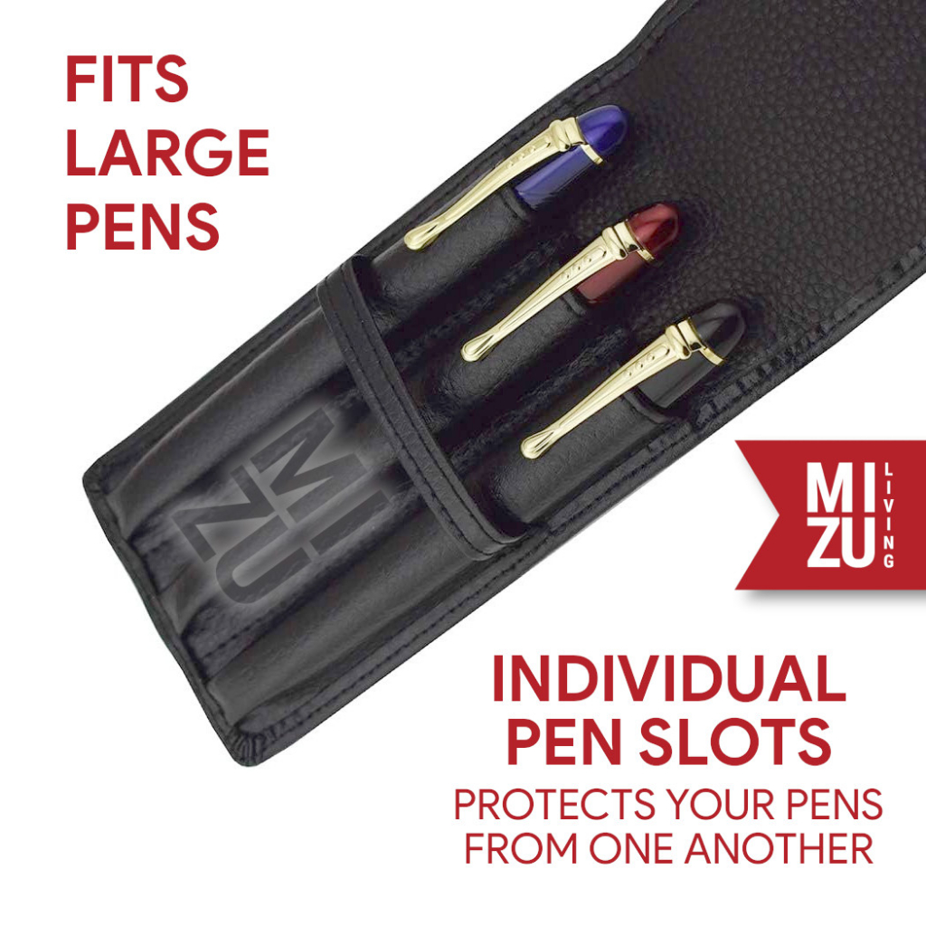 MIZU SANPON Fountain Pen Case 2/3 Slots Vegan Leather Pen Protector Tempat Pensil Kulit Sintetis