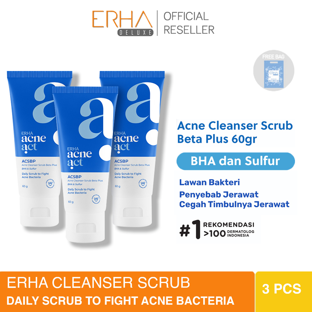 ERHA Sabun Pembersih Jerawat ACSBP - 3 Pcs Acne Cleanser Scrub Beta Plus