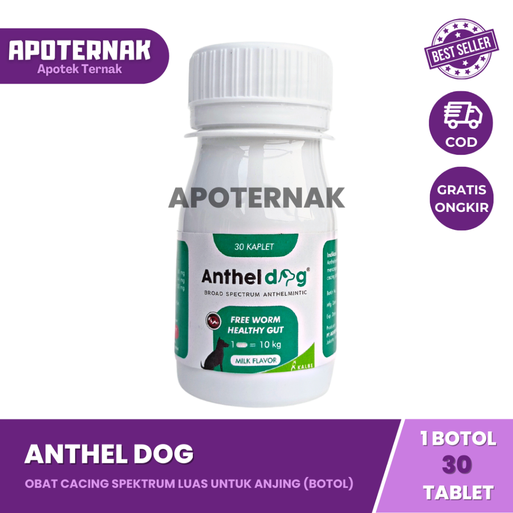 ANTHEL DOG 30 Tablet (Kemasan BOTOL) | Obat Cacing Anjing | Like DRONTAL DOG PLUS TASTY