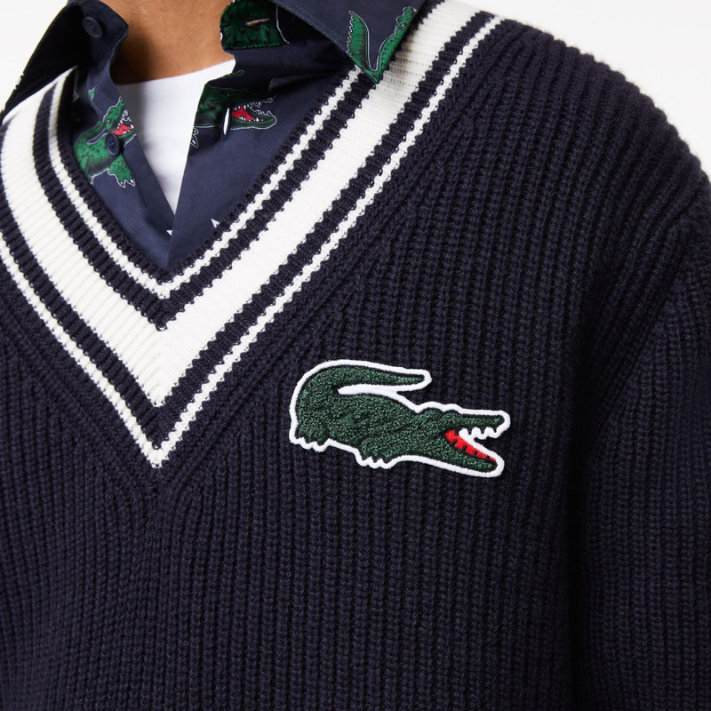 Sweater Knit Lacoste Embro V Neck