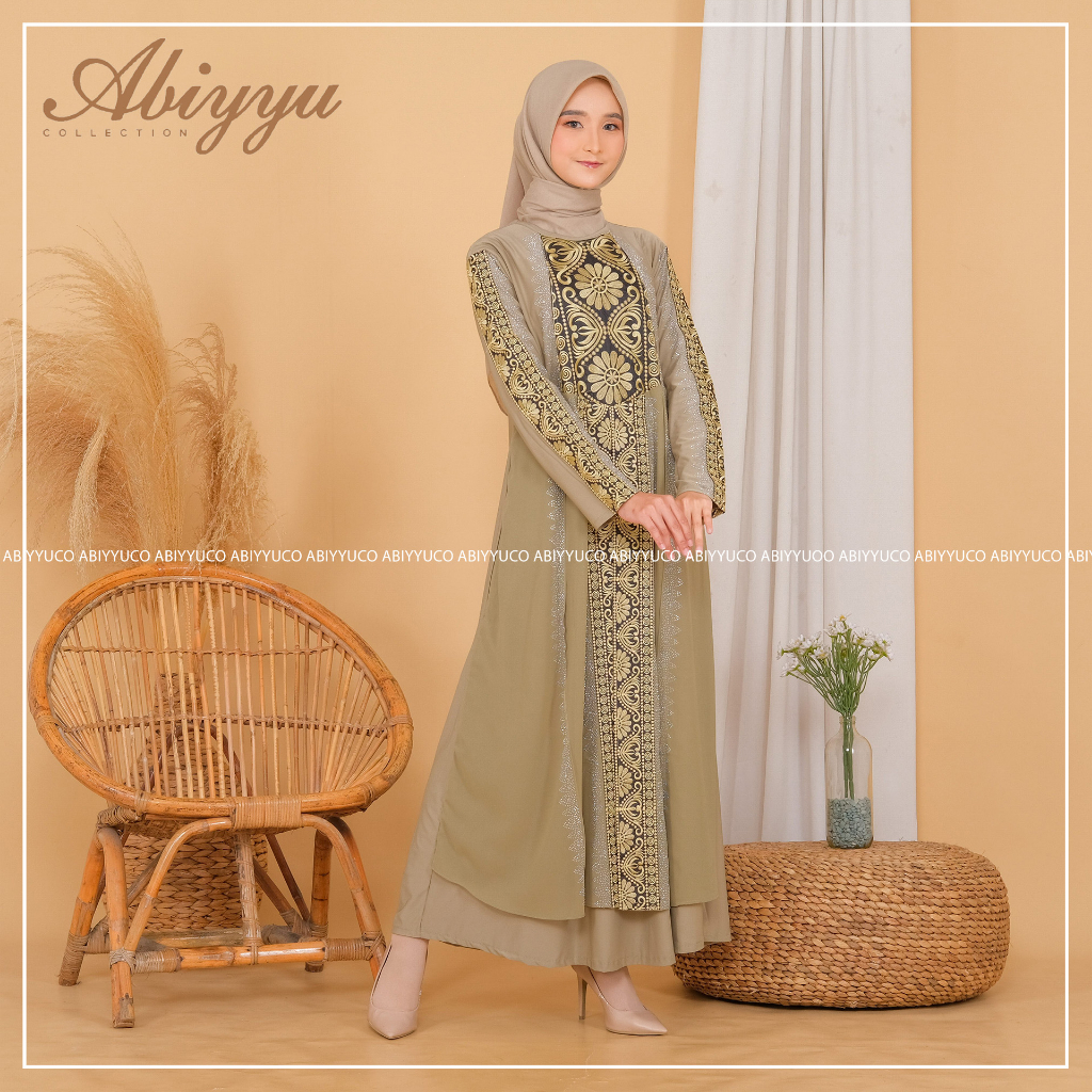 Abiyyuco GL1015V2 | Gamis Abaya Turki Couple Ibu Anak umur 4 sampai 13 tahun Ready Turkey Jumbo LD 125 Putih, Sage, Lavender