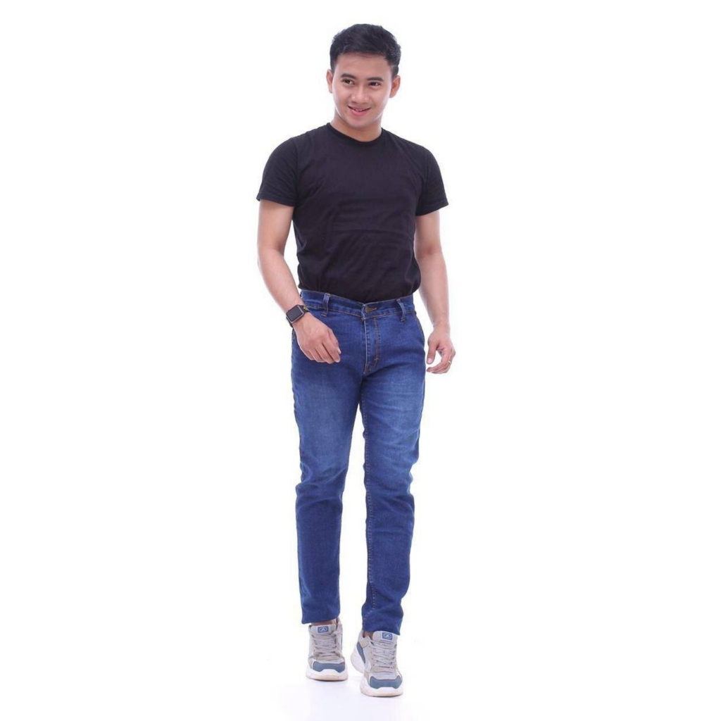 Celana Jeans Hitam Pria Panjang Pensil Skinny Semi Slim Fit Cowok Cowo Pria Bahan Denim Stretch Terbaru I Jeans Cowok I Celana Jeans Pria