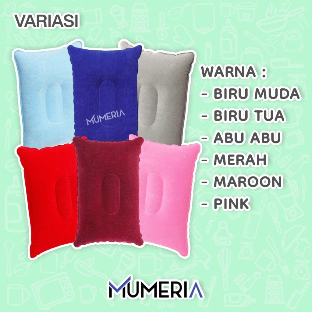 Bantal Angin Tiup 33 x 22 cm Penahan Kepala Leher Indoor Outdoor Inflatable PVC Portable Travel Pillow Anti Pegal Nyaman Empuk High Rest Murah Bagus