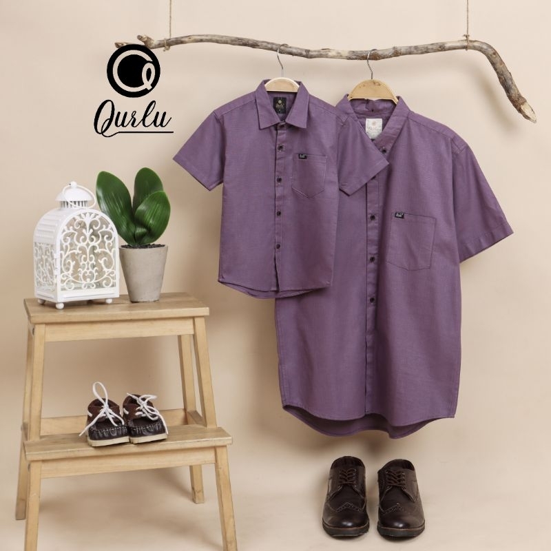 Qurlu - Kemeja KERAH FORMAL dewasa / anak warna LAVENDER ( kemeja couple ayah anak )