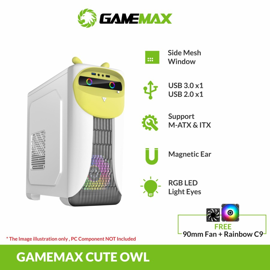 Casing Gamemax Cute Owl White Black/Yellow M-ATX