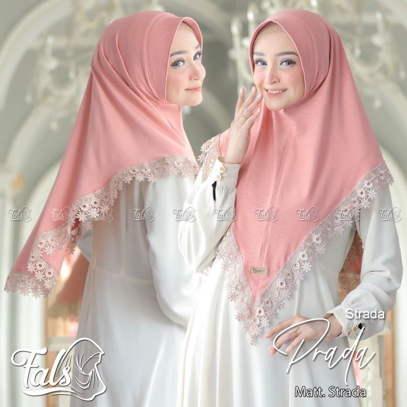 (Ori Fals) STRADA PRADA •jilbab instan jersey strada•hijab instan pet renda