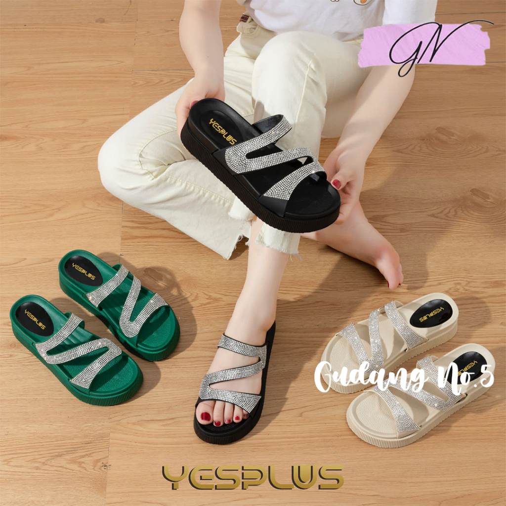 GN-1988-3 Sandal Selop Wanita Wedges Fashion Blink Tali Silang Jelly Import PCU