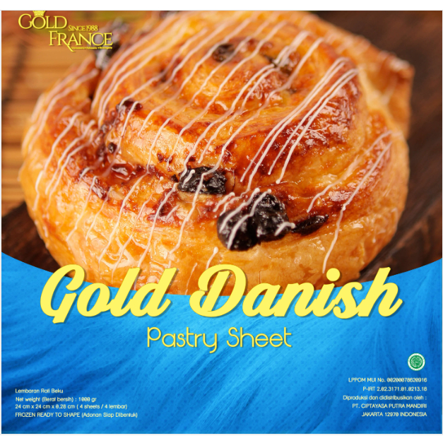 

Danish Pastry/ Gold Danish/ Gold France/ Gold Danish Pastry Sheet 750gr/ KHUSUS INSTANT