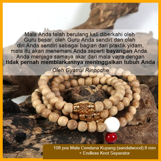 Tasbih Mala Buddha 108 Kayu Cendana Kupang (Sandalwood) + Endless Knot Separator