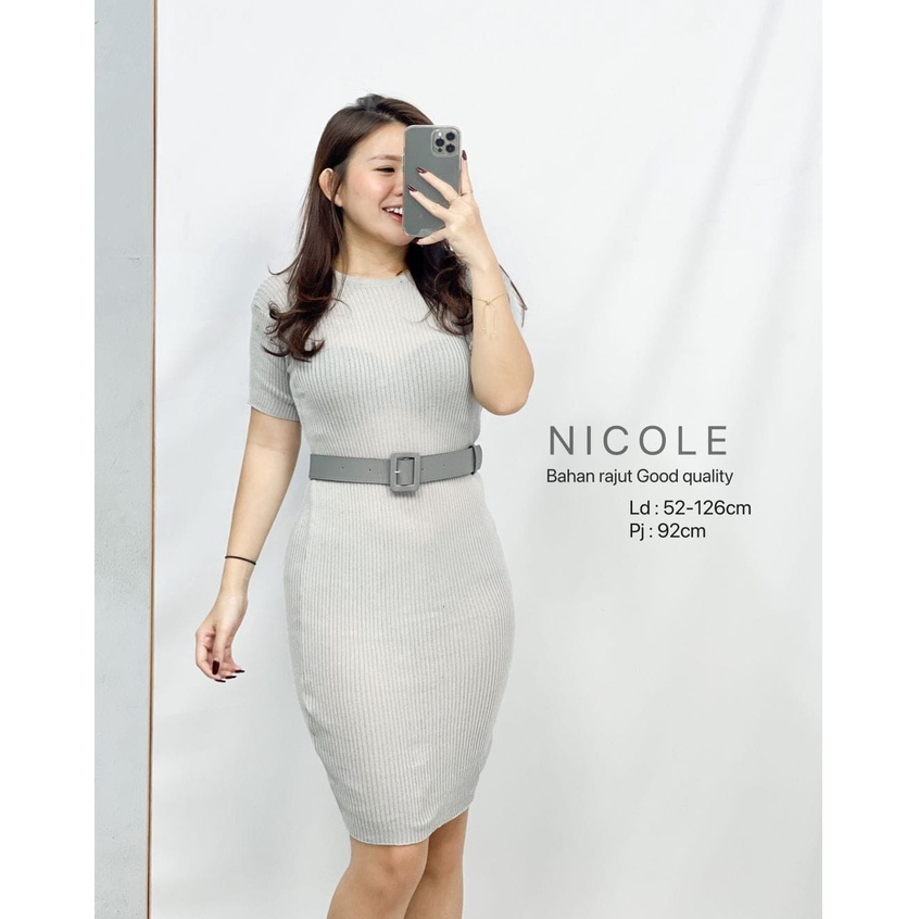 HOPYLOVY - Dress Rajut Wanita Simpel Free Belt Nicole