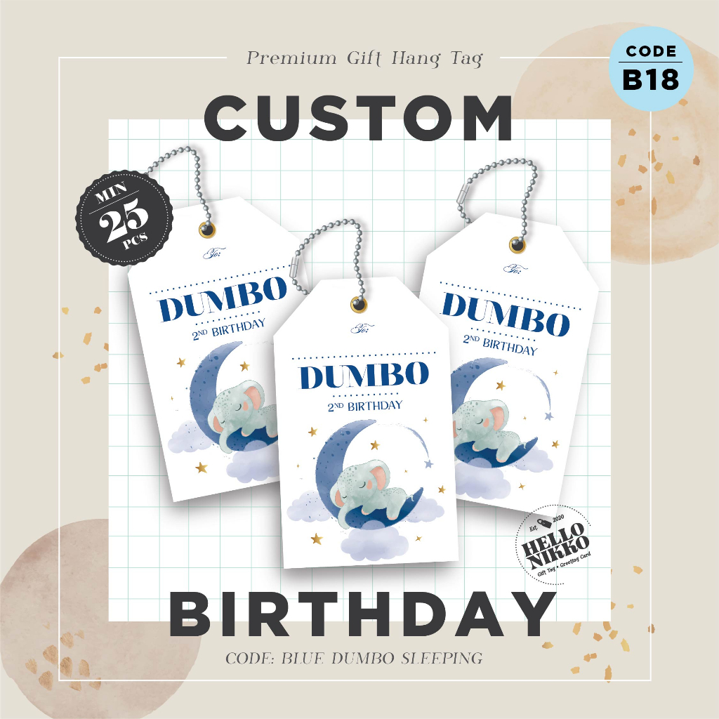 Gift tag birthday B18 - Dumbo Sleeeping kartu ucapan ulang tahun ultah