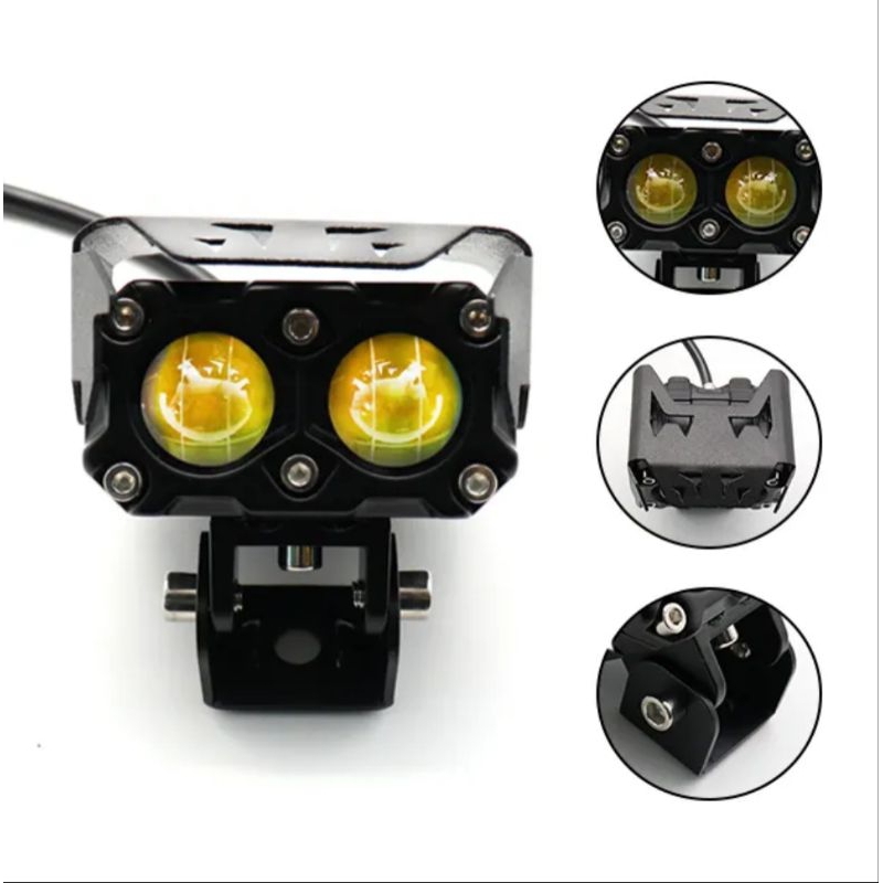 LAMPU TEMBAK LASER GUN SPOTLIGHT 2 MATA WATERPROOF YELLOW+WHITE CHAR MOTOR MOBIL