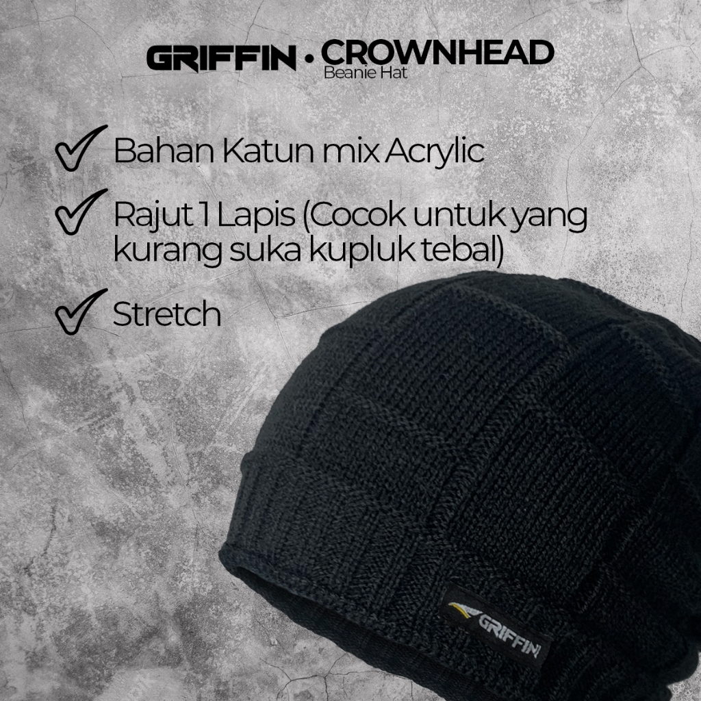 Topi Kupluk Pria Rajut Dewasa Keren Premium Crownhead by Griffin