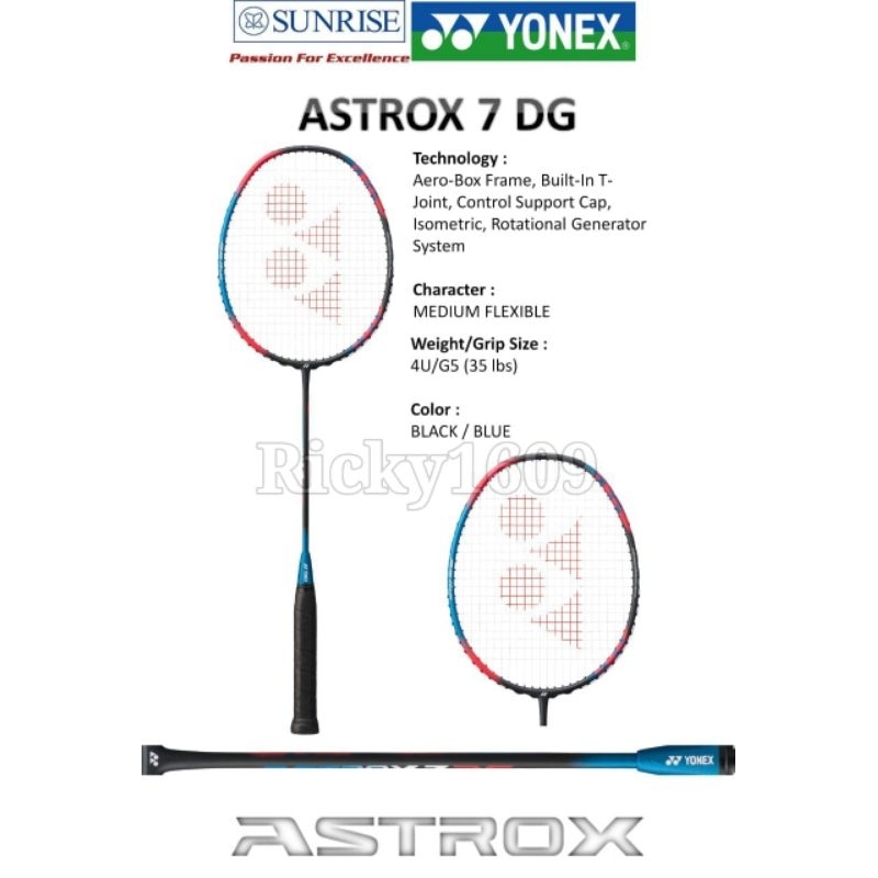 RAKET BADMINTON YONEX ASTROX 7 DG - HEAD HEAVY BALANCE - MEDIUM FLEXIBLE - TENSION 35 LBS - ORIGINAL