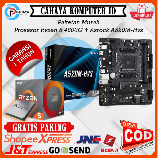 Paket Murah Prosesor AMD Ryzen 5 4600G Plus Motherboard Asrock A320M DDR4