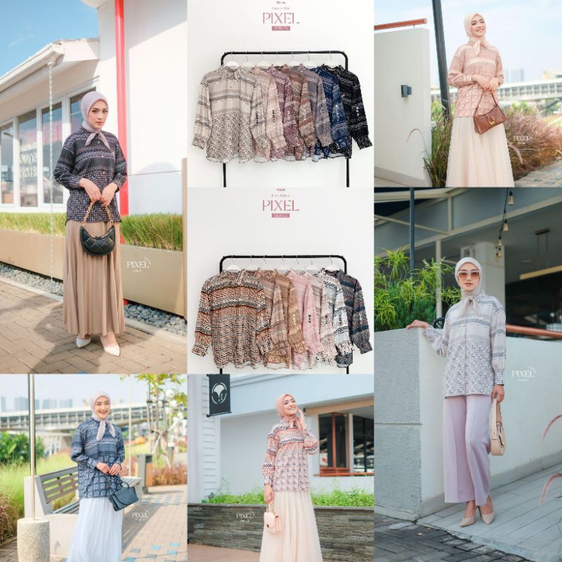 Mylady PIXEL SHIRT PART 1 | BLOUSE KEMEJA WANITA KATUN PRINTING MONOGRAM MY LADY