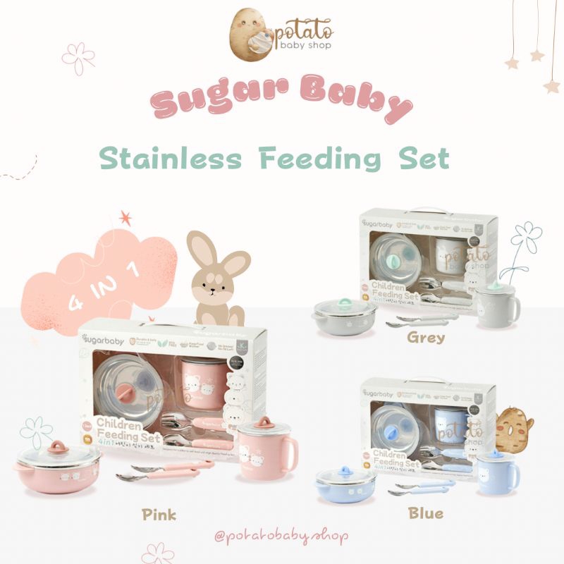 Sugar Baby Stainless Steel Children Feeding Set 4in1 (K-Series) / Set Alat Makan Bayi