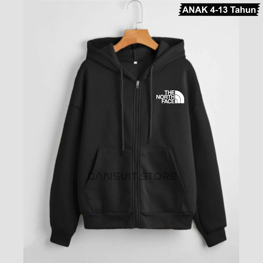 Hoodie Zipper Sablon Anak Laki-laki/Perempuan Usia 4-13 Tahun Hoodie Resleting Anak Motif Sablon TNF TheNorthFace Logo Bahan Tebal Premium