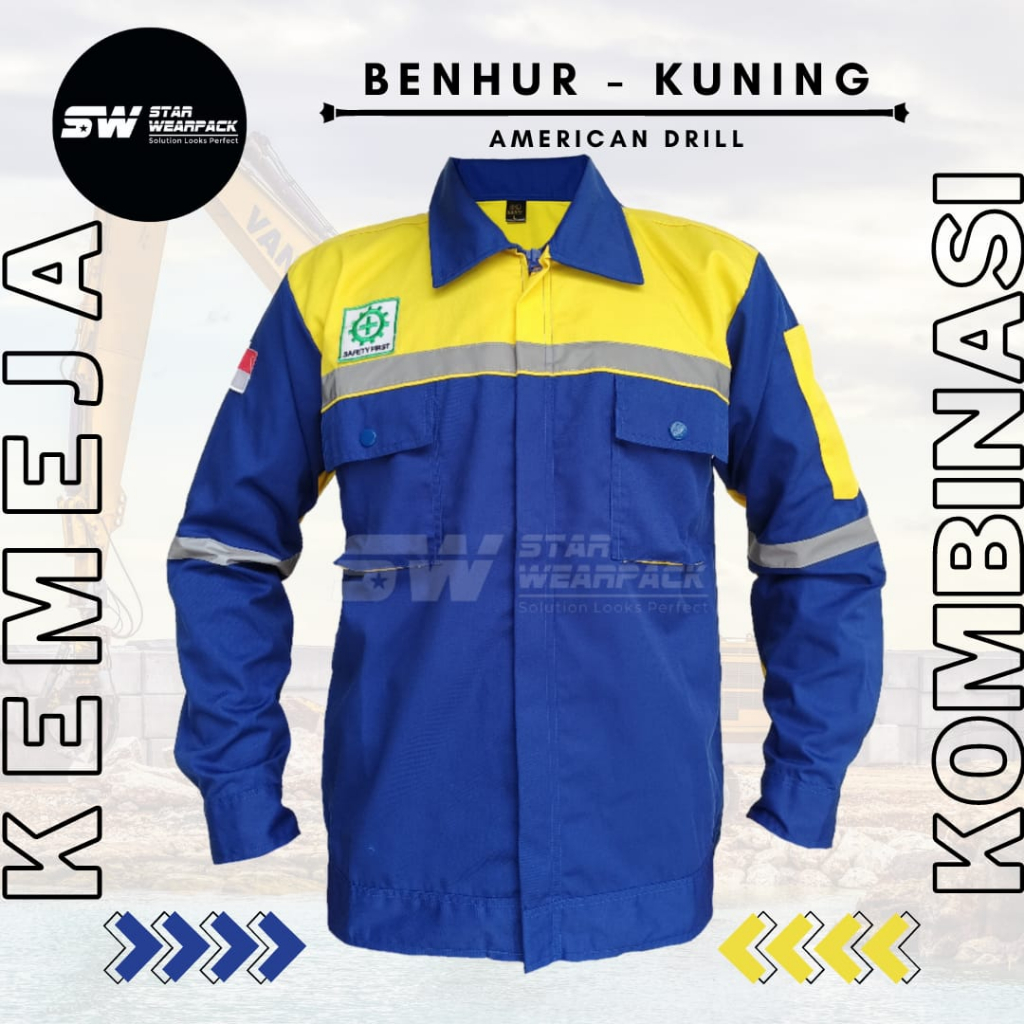 Star Wearpack - Baju Kerja Lapangan Lengan Panjang Warna Benhur Kombinasi Kuning