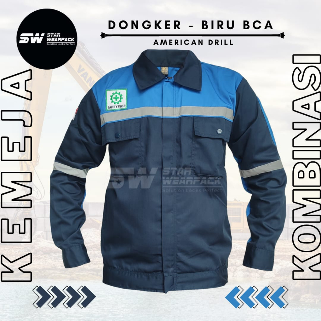 Star Wearpack - Atasan Baju Kerja Proyek Warna Dongker Kombinasi Biru BCA