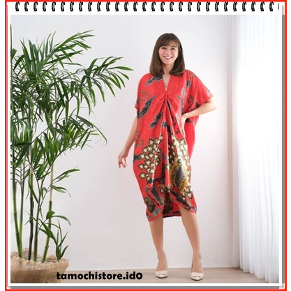 BISA COD TERLARIS KAFTAN BATIK PREMIUM DRESS BATIK SATIN MERAH TENGAH MURAH TUNIK PRODUK 100% ORIGIN