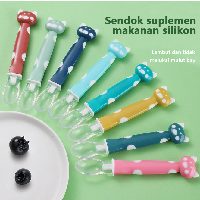 Sendok Makan Bayi Silikon Polkadot / Sendok Makan Bayi Lentur Silicone Tahan Panas /  SENDOK BAYI KARTUN LUCU BABY SAFETY SPOON