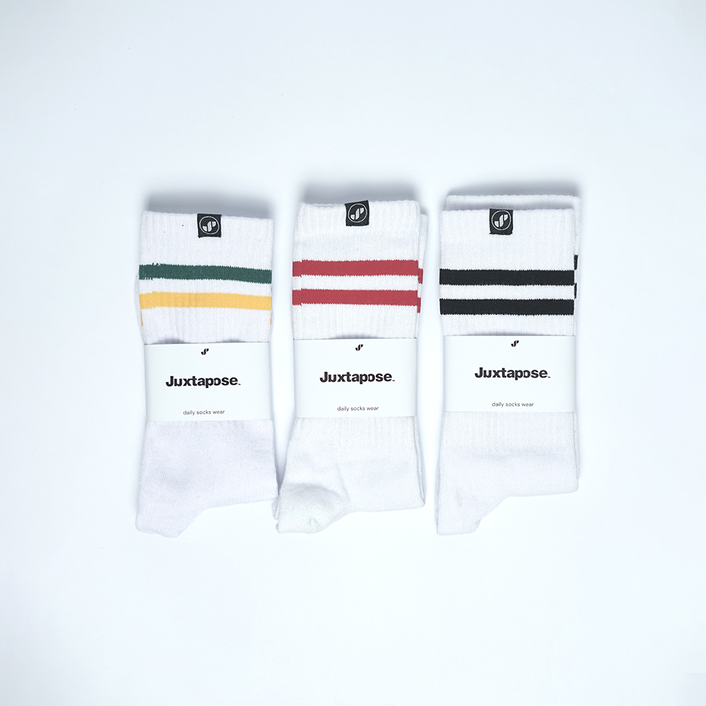 Kaos Kaki Motif Oldschool Strip Garis Warna Merah Hitam Hijau Kuning Casual Socks / Kaos Kaki Skate - Juxtapose