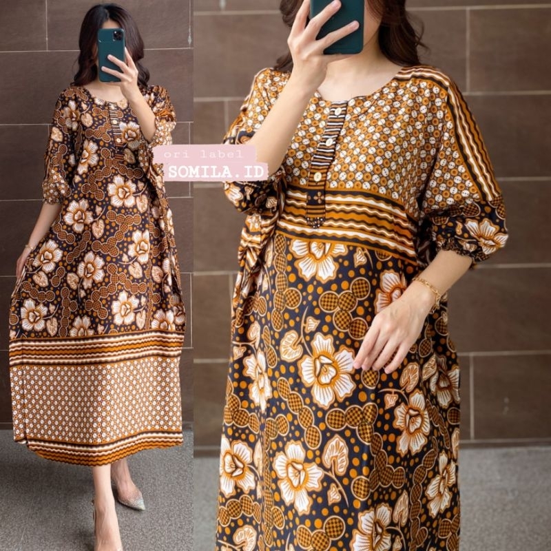 GROSIR DASTER BUSUI JUMBO LD 140. SOMILA.ID TERBARU LOWO KAFTAN LENGAN 7/8 SMOCK BATIK MONOKROM