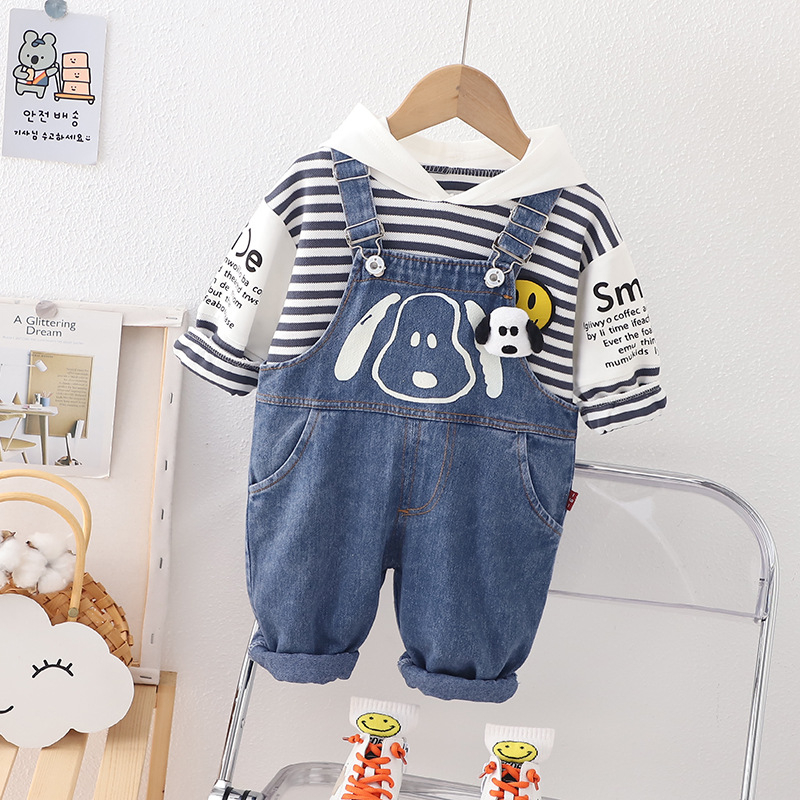 Baju Kodok Anak Laki Laki Setelan NIC0LA 3in1 Kaos Hoodie Lengan Panjang dan Overall Jeans Anak