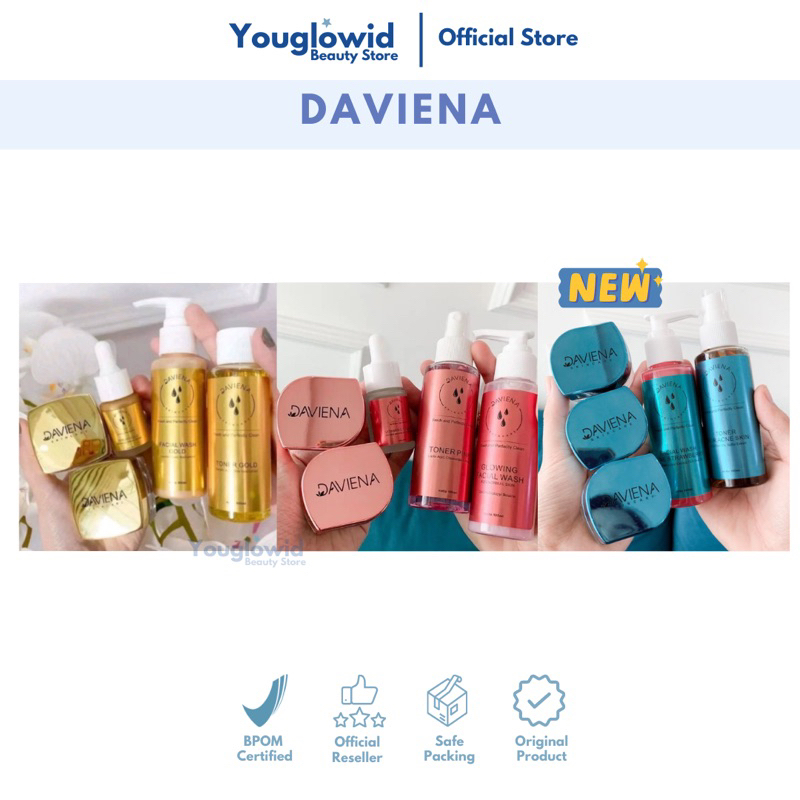 【BPOM ORI】DAVIENA SKINCARE Paket Wajah Glowing Gold Acne Anti Aging Series Paket Wajah Kusam Flek Hitam Jerawat Kulit Kering Kerutan Viral BPOM