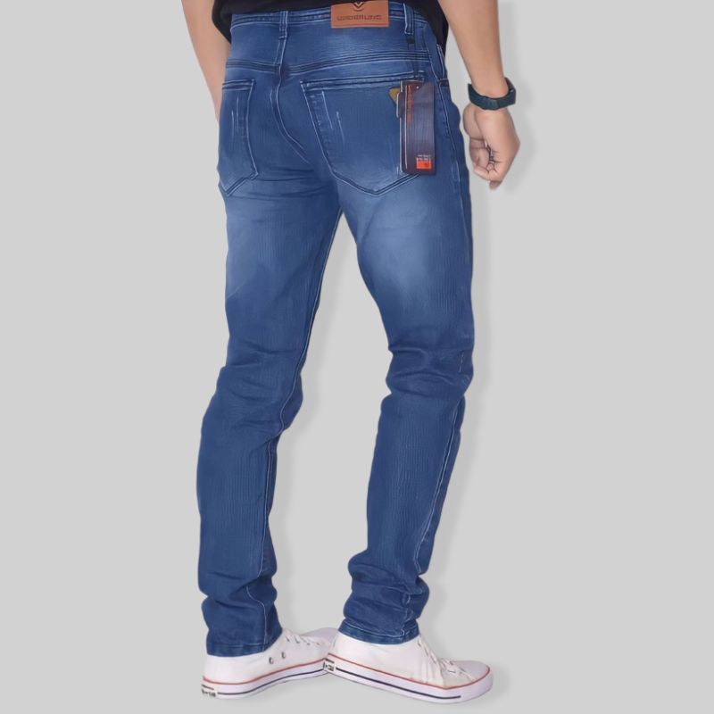 Celana Jeans Pria Panjang Sobek Laser Lutut Tidak Bolong Ripped Robek Panjang Distro Bikers Original Ukuran 27 - 34 Model Ngaret Pensil Slim fit Levi Jins Lepis Jens Cowok Skinny Stretch Denim Import Dewasa Murah Premium Remaja Terbaru Wash Standart