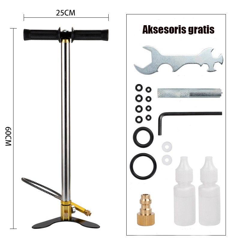 【Dikirim Dari Jakarta, COD】6000PSI POMPA PCP STAINLESS STEEL/ 30mpa POMPA PCP MURAH BARACUDA KAKI LIPAT 4500 PSI STAINLESS STEEL/Pompa udara bertekanan tinggi inflasi/Manometer  pompa pcp