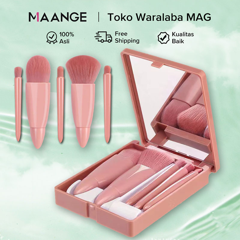 MAANGE Set Kuas Makeup 6 In 1 Dengan Cermin Built-in Kit Kuas Rias Bedak Cermin Brush Shaow Mata Traval Kit Alat Make Up Kecantikan 1232