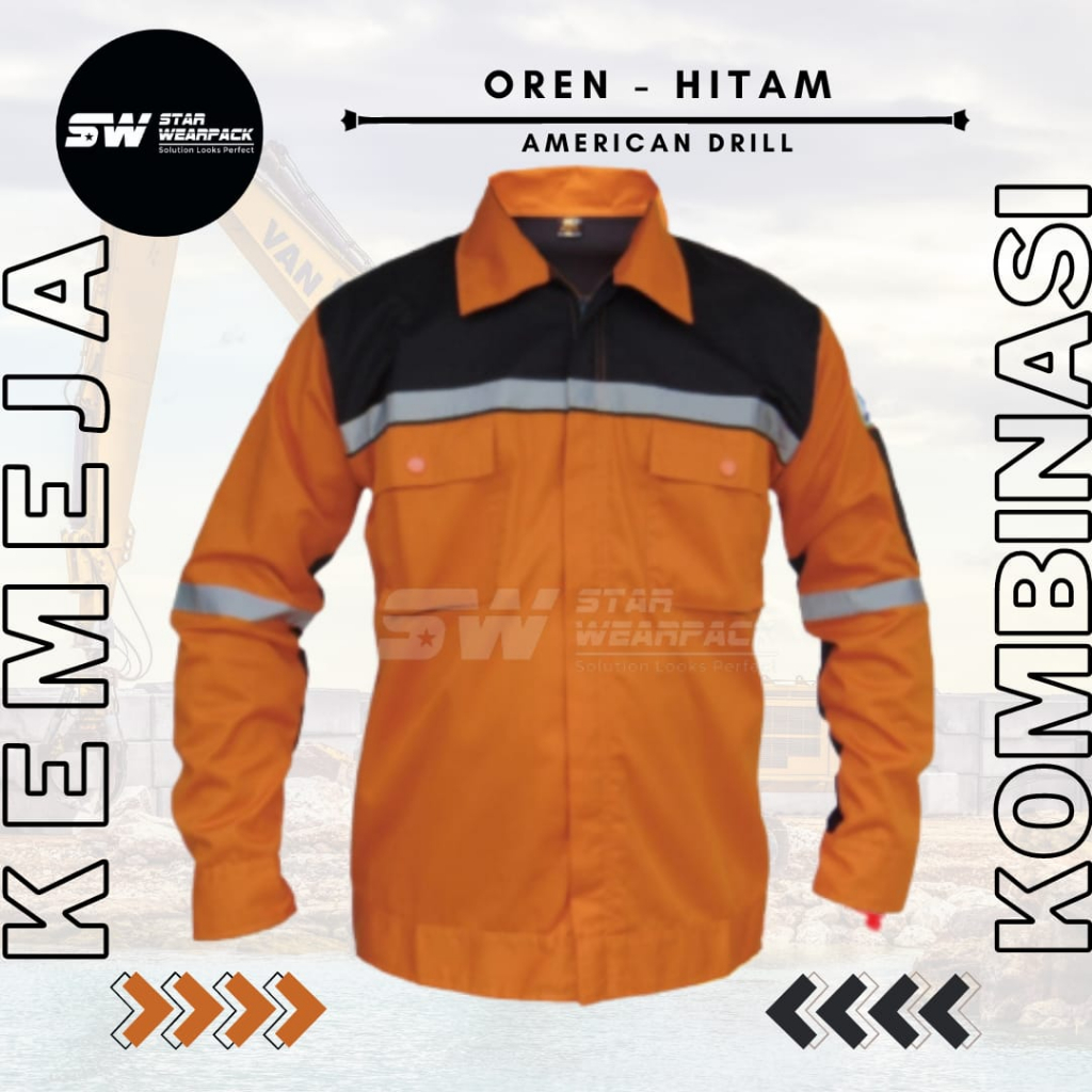 Star Wearpack - Seragam Kerja Proyek  Warna Oren Kombinasi Hitam