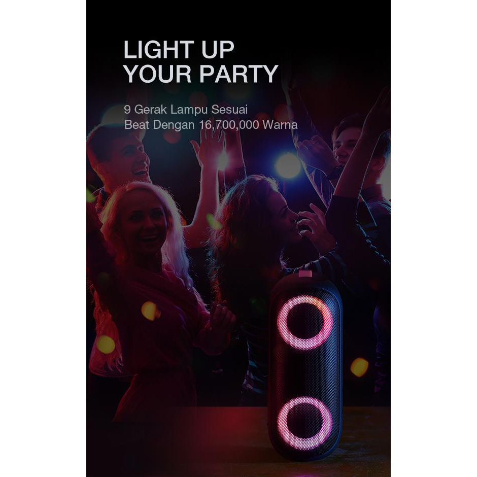 ACOME Super Bass Speaker Bluetooth 5.0 20W IPX7 Waterproof RGB Light Rhyme Rave Party A20