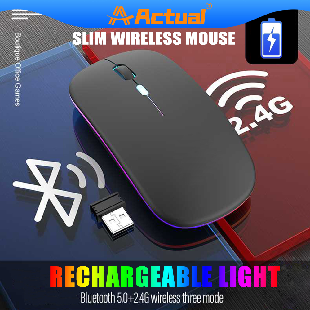 Actual 【COD】Mouse Wireless Rechargeable Silent Click Slim 2.4G Wireless Bluetooth 1600 DPI RGB LED Mouse Gaming Mouse Bluetooth Rechargeable Laptop