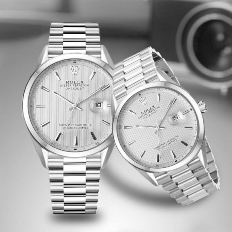 Jam Tangan Rolex Stainliss Steel Pria dan Wanita Sepasang Coupel Terlaris Tanggal Aktif Free Box