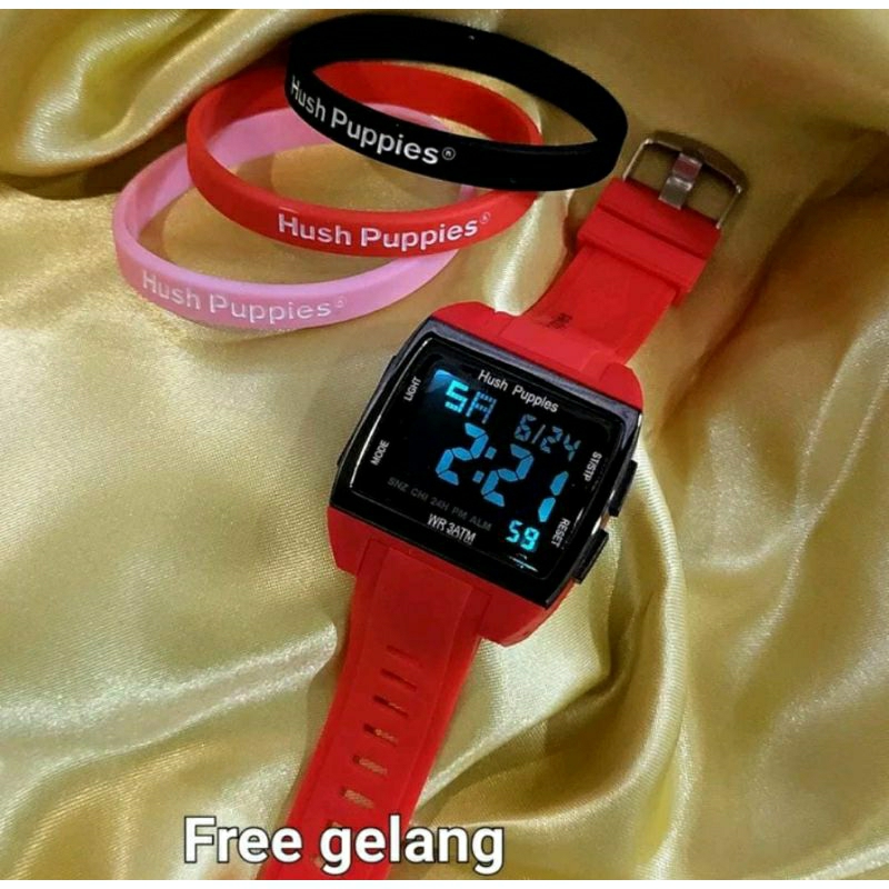 Jam Tangan Hush Puppies Free Gelang Random Terlaris Digital Pria Wanita Kasual Tahan Air Berenang