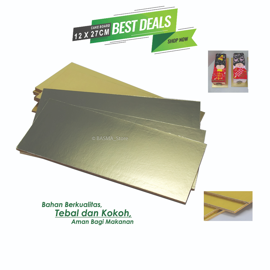 alas kue tart / tatakan kue ulang tahun GOLD uk 10x20 cm, 10x25 cm, 12x25 cm bentuk persegi panjang