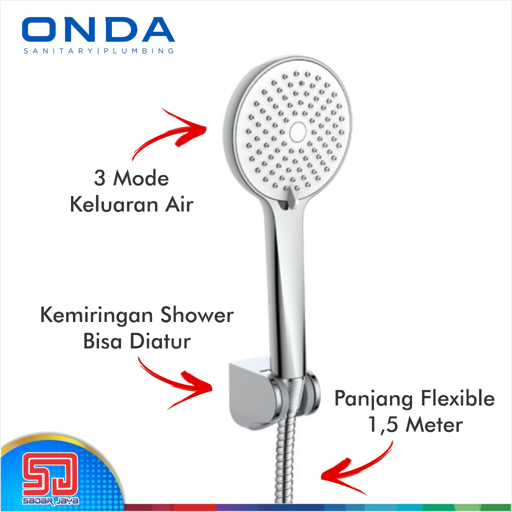 Hand Shower ONDA SO FRES 1/2&quot; Gagang Sower Pancuran Mandi 3 Mode
