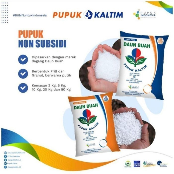 Pupuk Kaltim Urea Granul Daun Buah Nitrogen 46% kemasan 1 kg