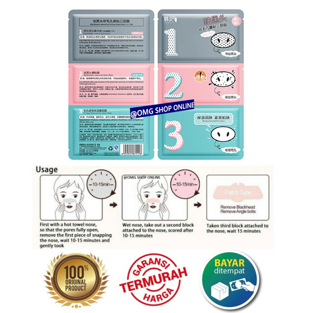 [NEW] Termurah !!! Masker Wajah 3 Step in 1 Remove Blackhead Masker Hidung Penghilang Komedo / Sheet Mask Pembersih Komedo Masker Wajah Hidung Pencabut Komedo Skincare Masker Peel Off Anti Komedo Masker Gelatin / Masker Komedo Ampuh Masker Hidung Jerawat