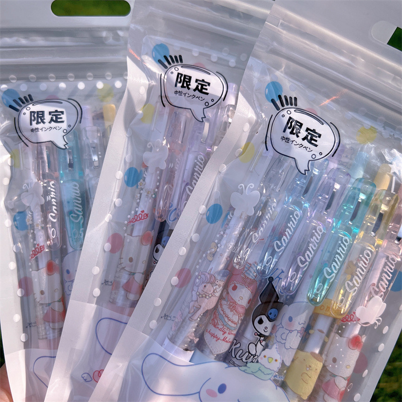 

6pcs pulpen gel aesthetic 1 pack ballpoint 0.5mm tinta hitam ballpoint sanrio lucu kuromi cinnamorol melody pena kartun karakter alat tulis kreatif-GS