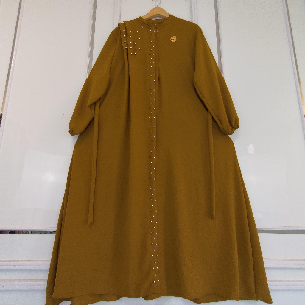 JUDITH DRESS Gamis LD 130cm Wanita Jumbo Payet Mutiara Crinkle Airflow Lembut Nyaman Tebal Muslim
