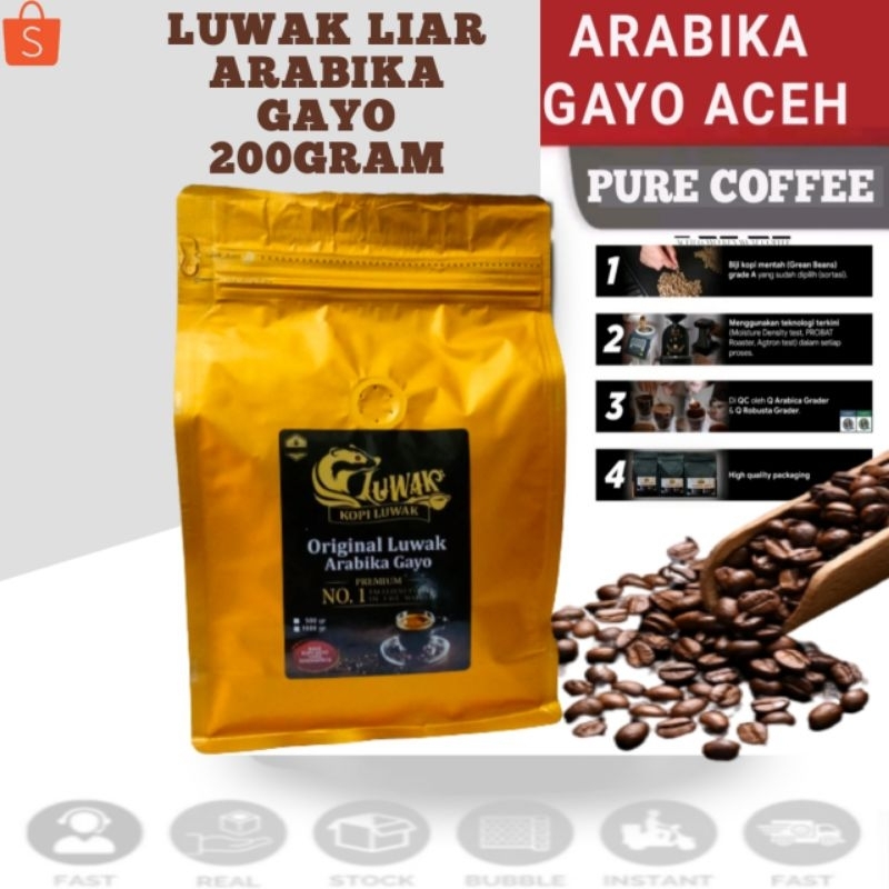 

KOPI LUWAK HITAM ASLI ARABICA GAYOH ACEH ASLI ORIGINAL 200 gram BIJI BUBUK MURNI.