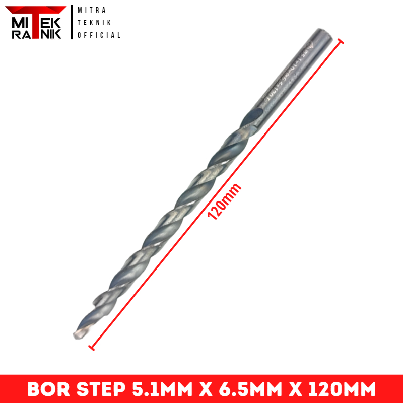 Mata Bor Step 5.1mm x 6.5mm Panjang 120mm Bor Besi HSS SUS