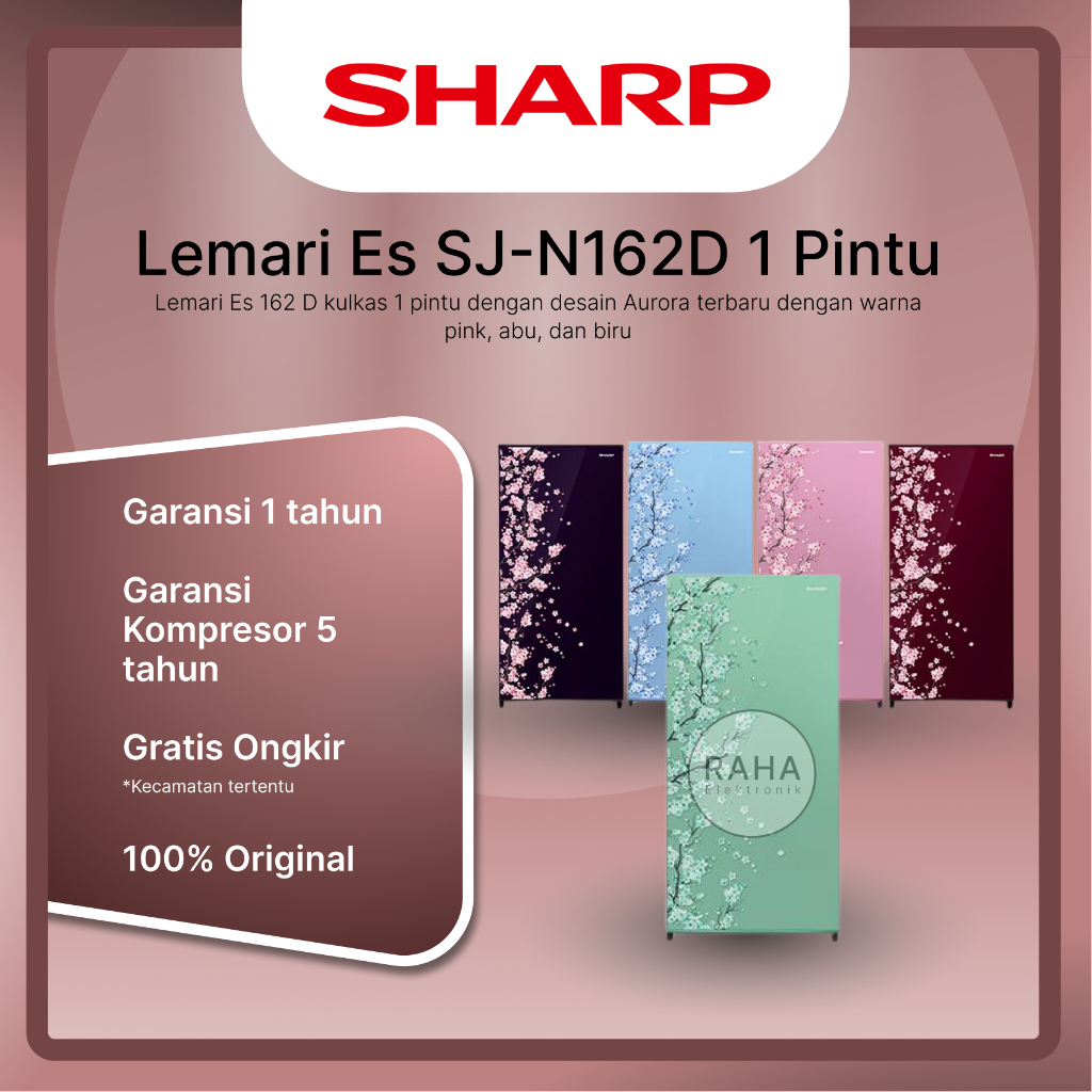 SHARP Lemari Es / Kulkas SJ N 162 D Sakura SH Hijau / SB Biru / SP Pink 1 Pintu Low Watt Garansi Res