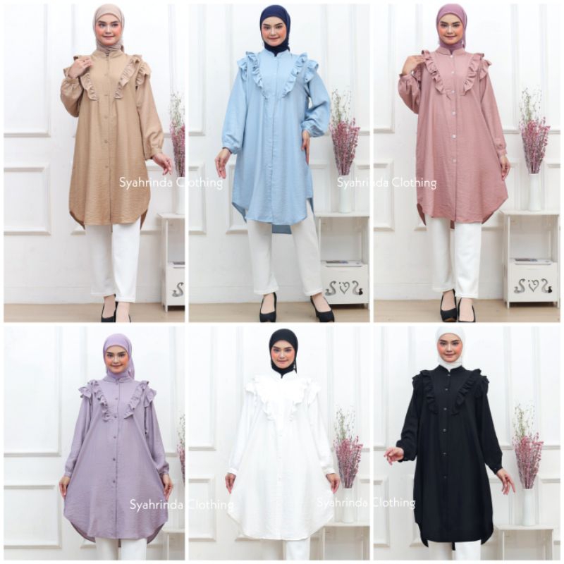 Tunik Katun Polos Polo Linen Premium Kerah Shanghai Kancing Rempel Baju Atasan Kerja Wanita