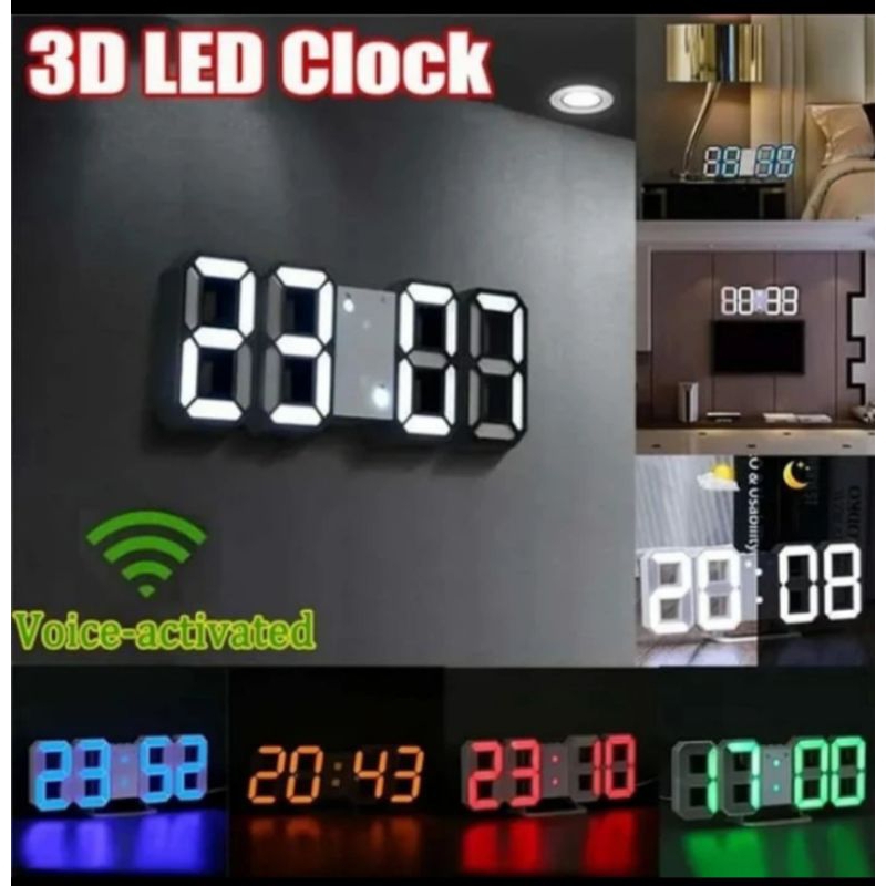 Jam meja digital 3D Led clock jam dinding malam berwarna