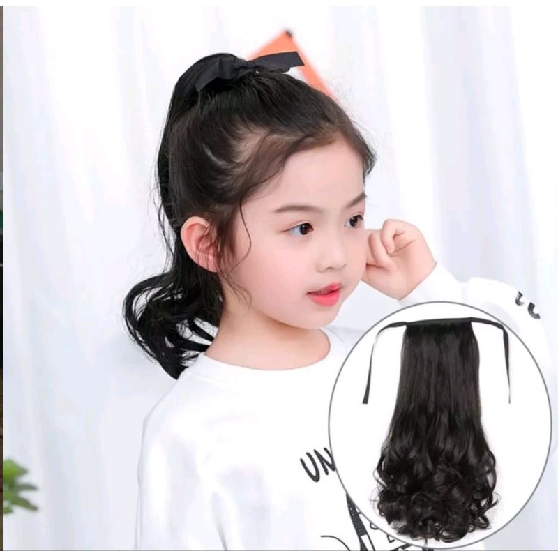 Wig Ponytail Anak Rambut Palsu Ponitail Curly Tali - Kunciran Pasangan Tempel Ikat Ekor Kuda Model K